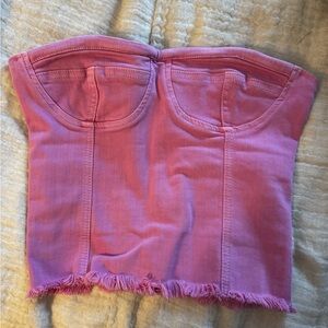 Pink Denim Strapless Denim Bustier Top
